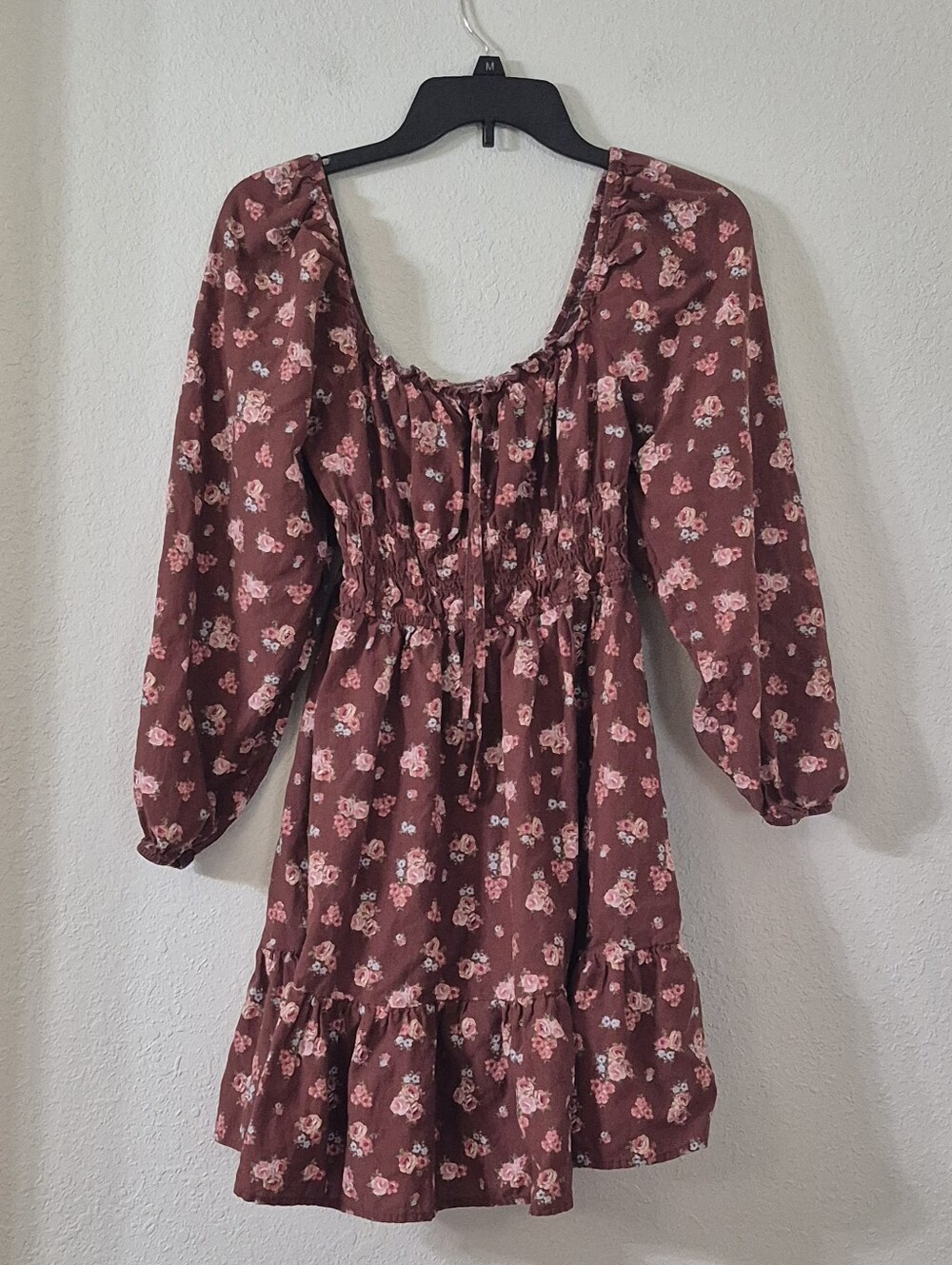 Celebrity Pink Rose Print Smocked Mini Dress - Burgundy & Pink